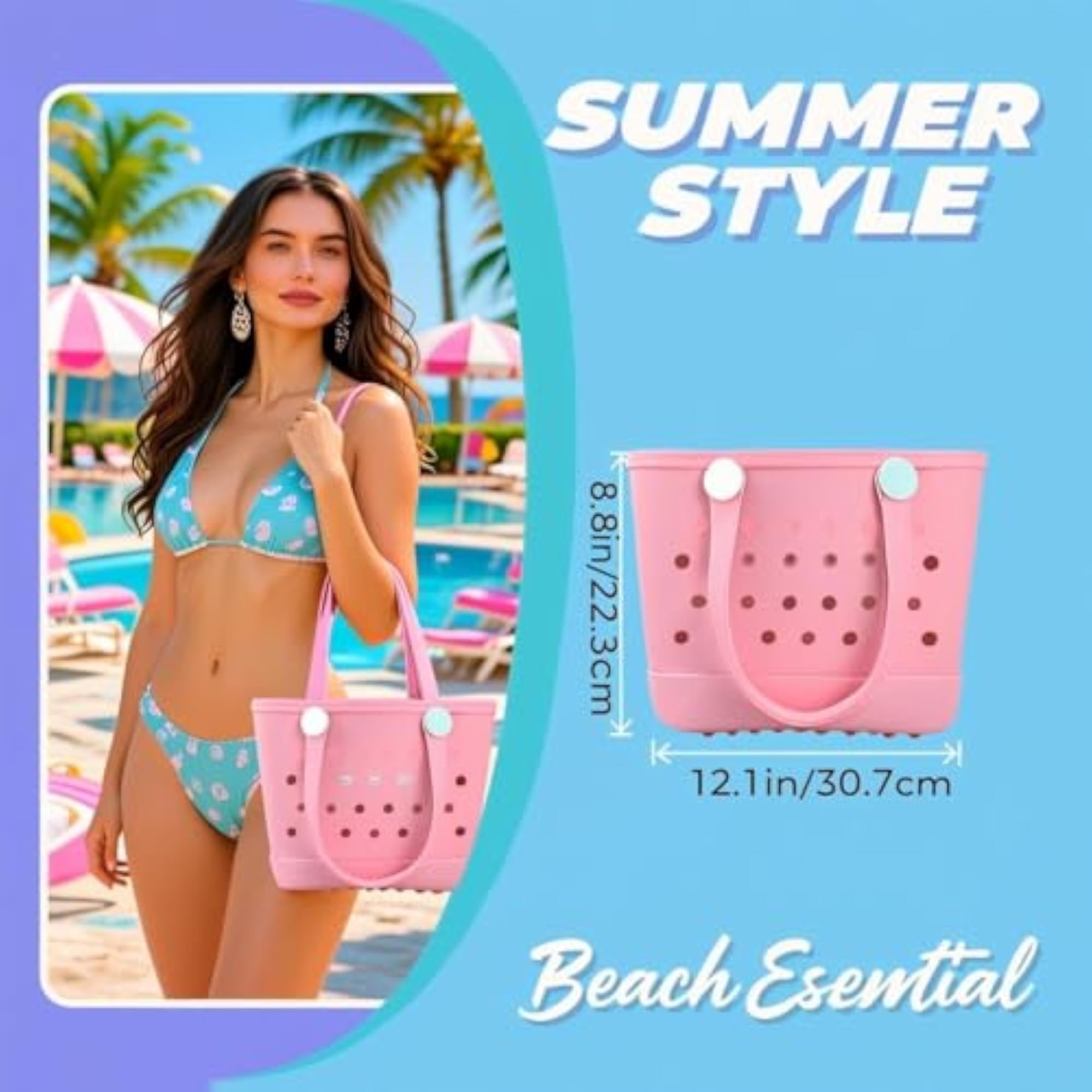 Medium Waterproof Beach Tote Bag for Women, Lightweight
